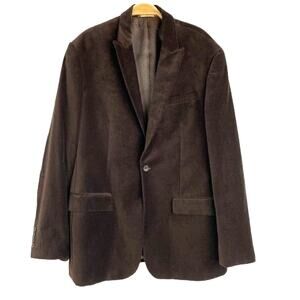 Vintage Perry Ellis Velvet Blazer Sport Coat Men 44R Dark Brown Retro Old Money